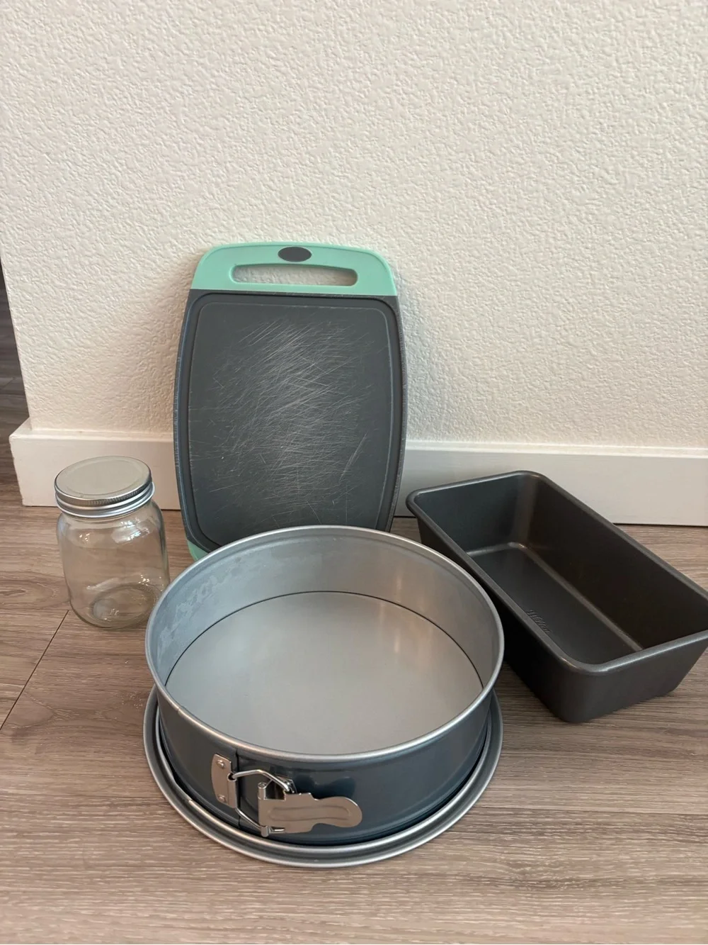 Baking Starter Kit - Gray Bakeware, Cutting Board, and Mason Jar Set
